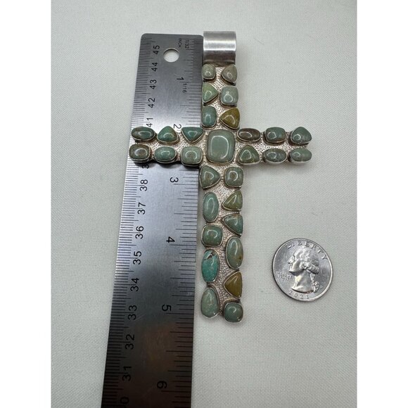 DTR Jay King Sterling Silver & Turquoise Large Cross Pendant 5 Inches Long - Picture 7 of 8